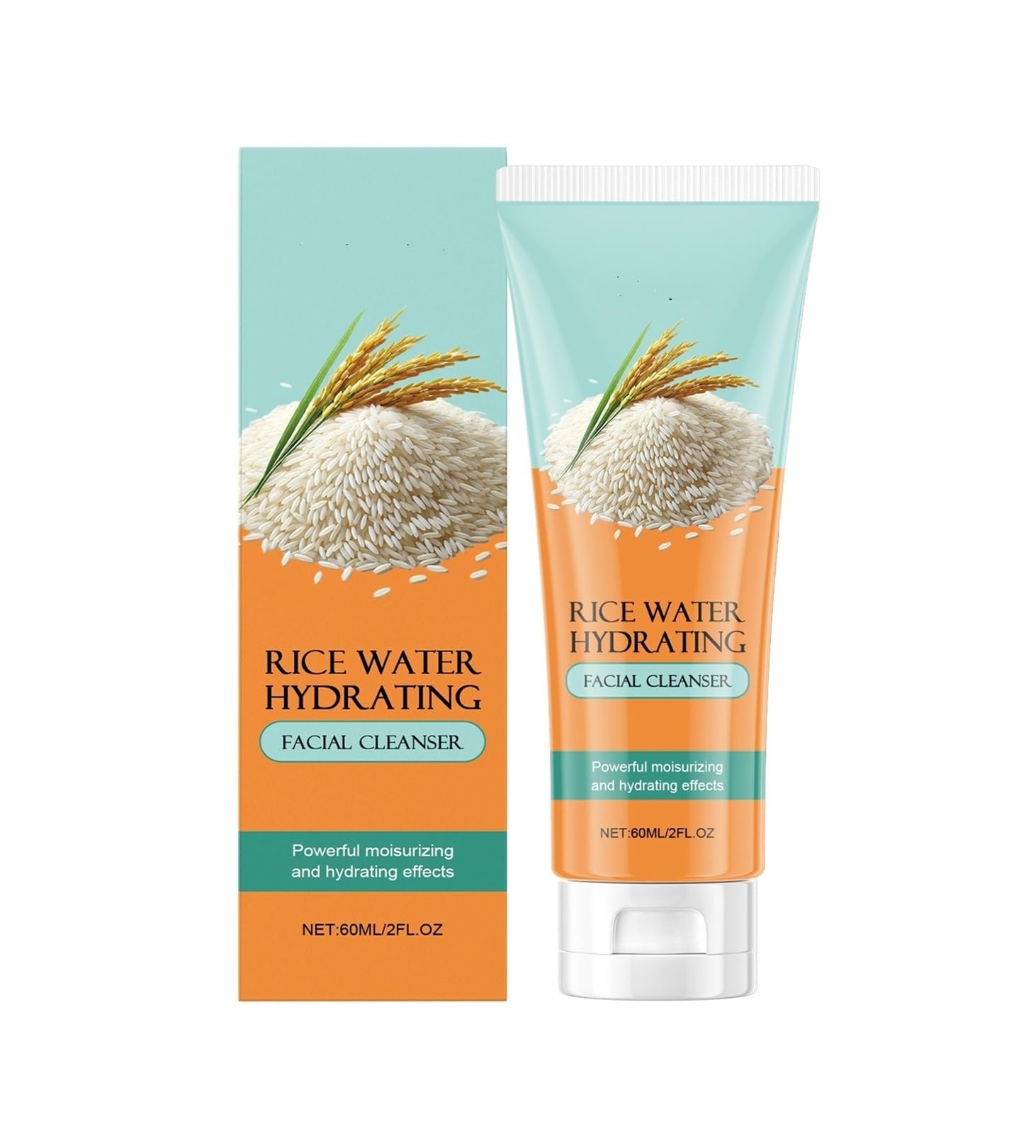Limpiador facial de arroz de 60 ml, limpia suavemente el rostro, hidrata y calma(2pcs)