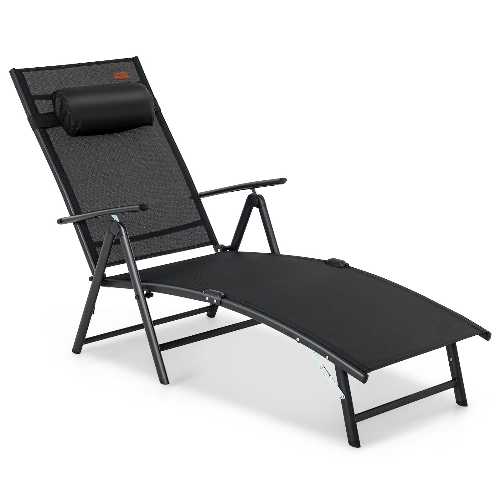 COSTWAY Sonnenliege klappbar, Gartenliege mit Kopfstütze, Armlehnen und 7 verstellbaren Rückenlehnen, Klappliege bis 150 kg belastbar, tragbarer Liegestuhl für Garten, Terrasse, Balkon, Schwarz