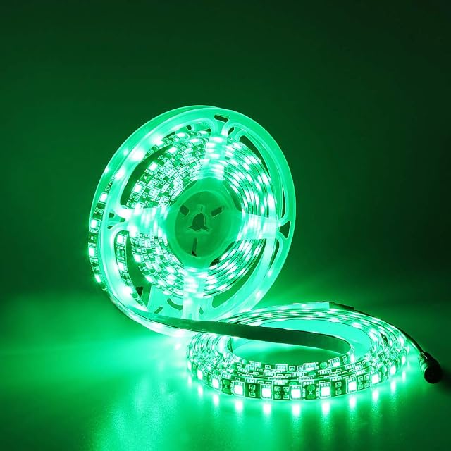 YUNBO LED Strip Light Green 520-525nm, 5M 300 Units SMD 5050 Black PCB Board 12V Waterproof Flexible Cuttable LED Tape Light for Boat, Car, Bar, Party, Holiday Decoration Lighting