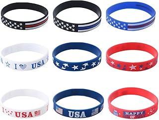 9 Pcs Fourth of July Rubber Bracelets for Women Men American Flag Silicone Bracelet USA Flag Wristband 4th of July Silicon...
