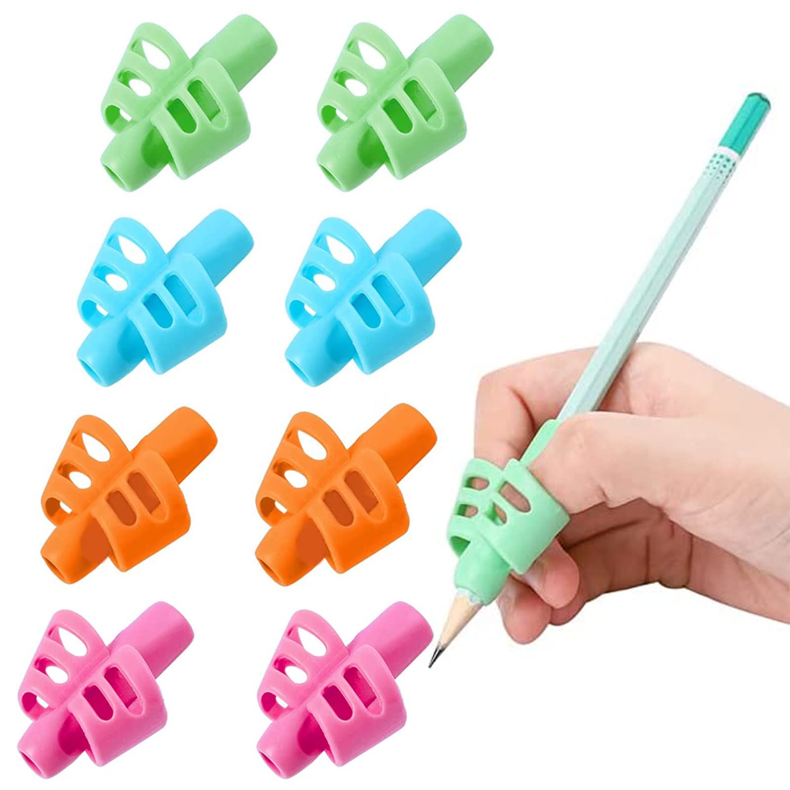 8 Impugnature Ergonomiche Per Matita – Silicone Morbido – Correggi La Postura Di Scrittura Per Bambini E Adulti (4 Colori)