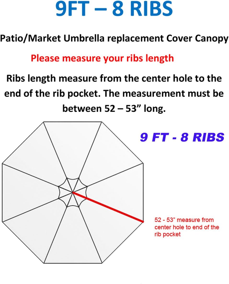 BELLRINO Replacement Umbrella Canopy for 9ft 8 Ribs Burgundy RED (Canopy Only)