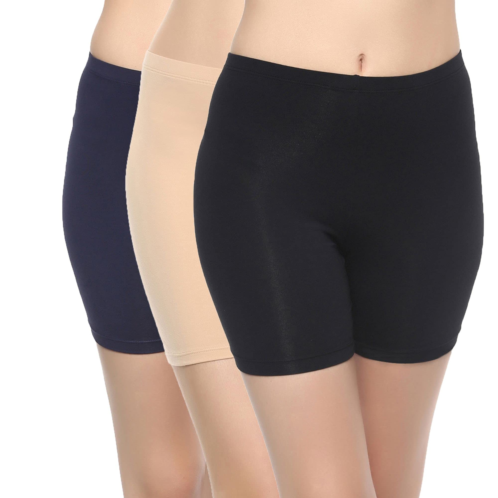 soie Women Mid Rise Breathable Cotton Spandex Knee Length Cycling Shorts Combo Pack of 3, Multicolour, XXL-picture-0