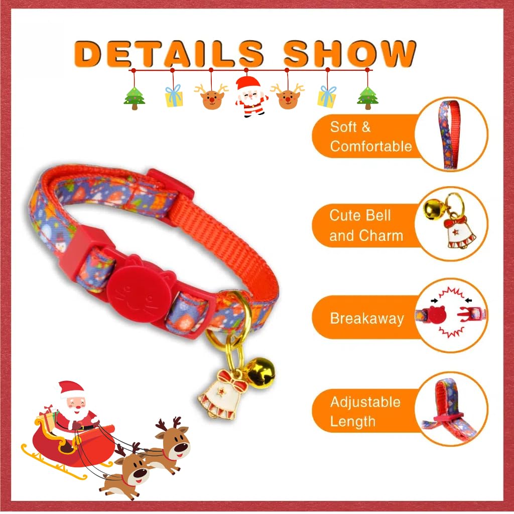 Christmas Cat Bow Tie Collar with Bell, 2 Pack Holiday Kitty Kitten Santa and Snowman Collar for Male Female Girls Boys