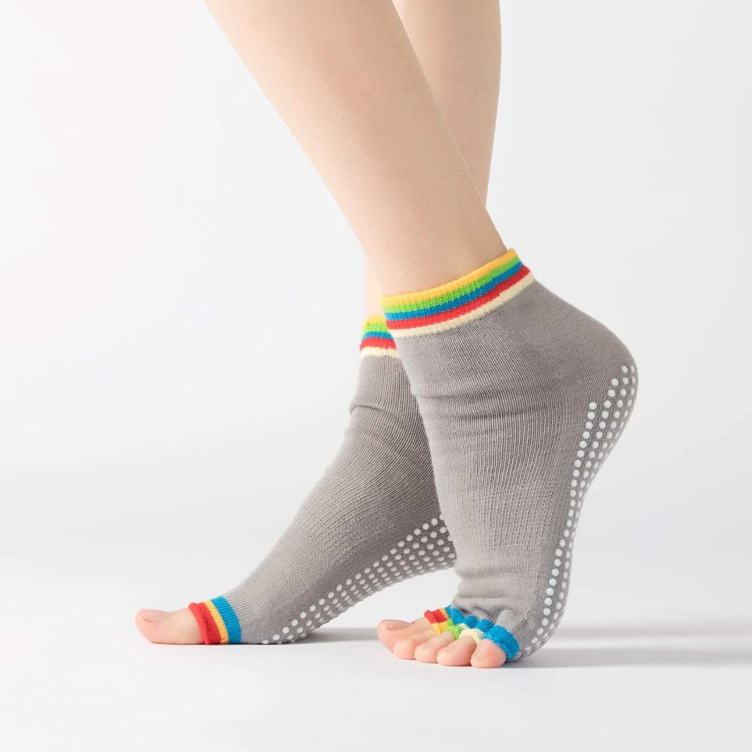 Miniatura 4 de Calcetines de yoga y pilates, calcetines sin dedos con empuñaduras para mujer, coloridos calcetines acolchados antideslizantes para bailar ballet
