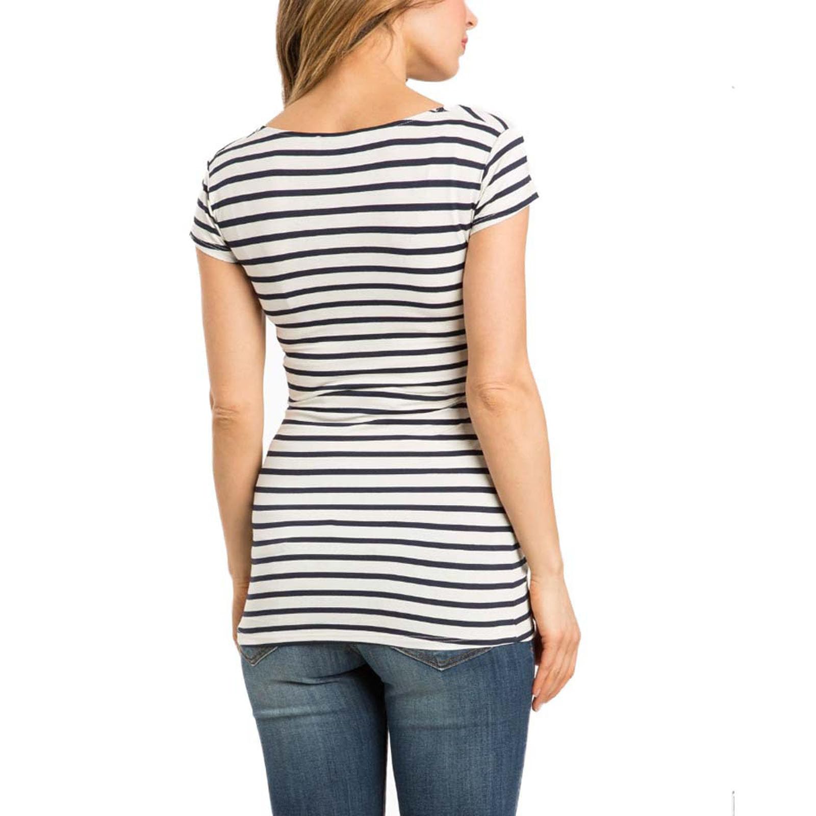 Premamá Tops Camisas de Lactancia Materna de Manga Corta para Mujeres cómodo Camiseta Estampado Raya Ropa Premamá de Enfermería Primavera Verano Regalo Durante el Embarazo