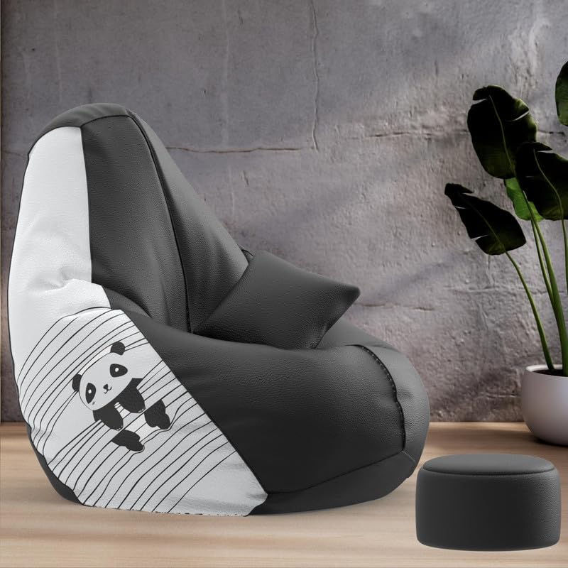 Biggie Bean Bag Cover 4XL Evergreen Classics Bean Bag-Loud Prints-Soft Landings-Styled with Free Cushion & Footrest (Matching Color : Printed Sad Panda-Black)-image-49