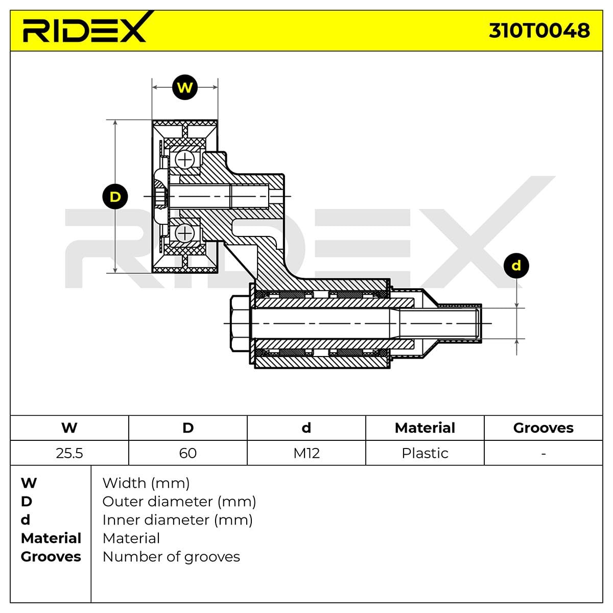 RIDEX 310T0048 Polea tensora correa poli V con material de fijación Compatible con PEUGEOT 206 Fastback 2A/C