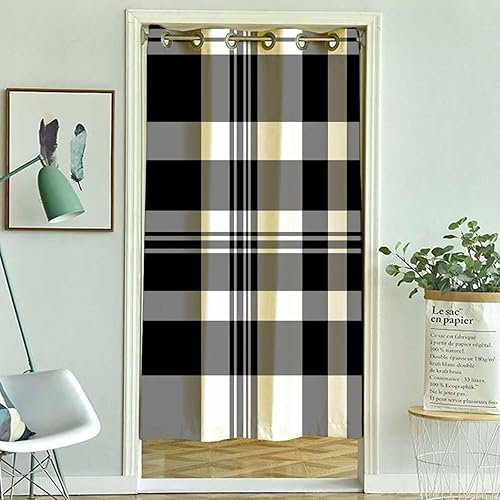 Miniatura 5 de Cortina blanca y negra para dividir habitaciones, cortinas a cuadros para armario, sin puerta, tela acústica de 60 pulgadas de ancho x 60 pulgadas