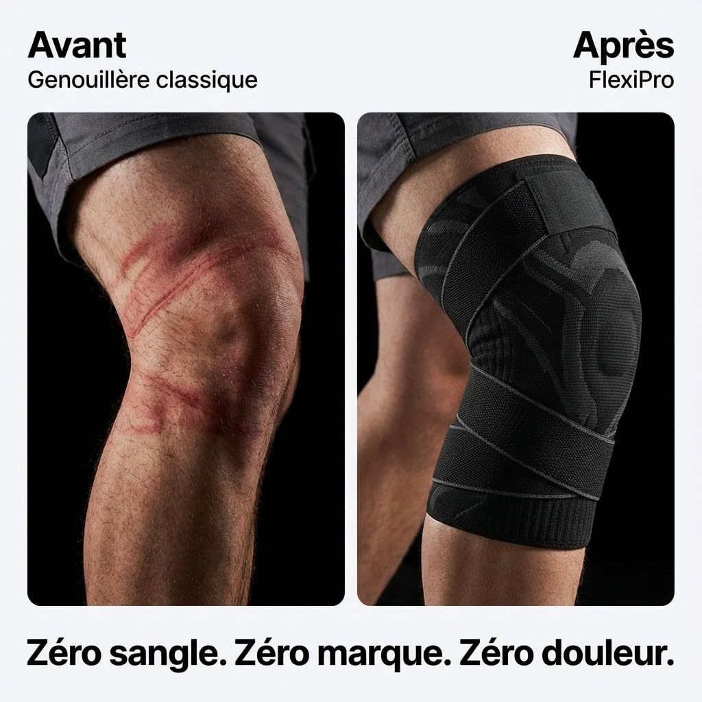 flexi pro genouillère, genouillère travail compression 360 sans sangle, chantier stabilisation gel ressort, protection genou batiment invisible sous pantalon confort longue durée