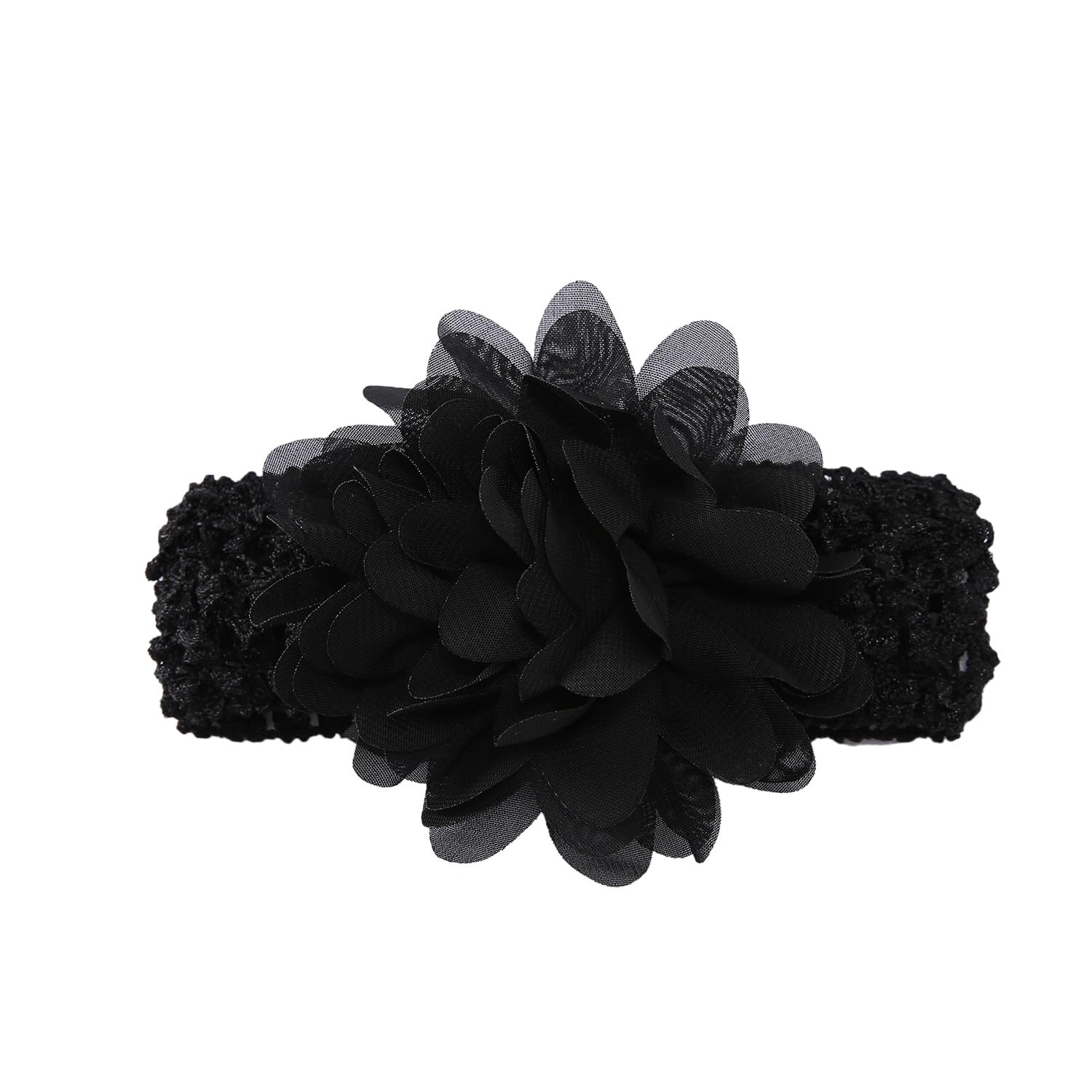 Pack of 5 Stretchy Hair Bands with Large Flowers, Baby Headband, Coloured Chiffon Headbands, Cute Headwear, Delicate Flowers, Hair Accessories, Headwraps for Babies, Newborns, Infants, Black โ image 1