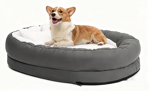 Camas para perros, cama impermeable para mascotas con lados, parte inferior antideslizante con funda extraíble lavable, color gris