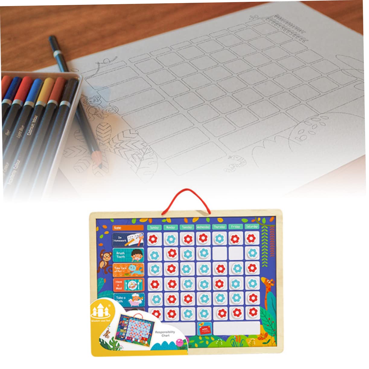 Gogogmee Tabla de Recompensas Infantil Estándar de Madera para Hábitos | Registro de Crecimiento, Tablero Colgante, Desarrolla Buenos Hábitos y Apoya la Autodisciplina