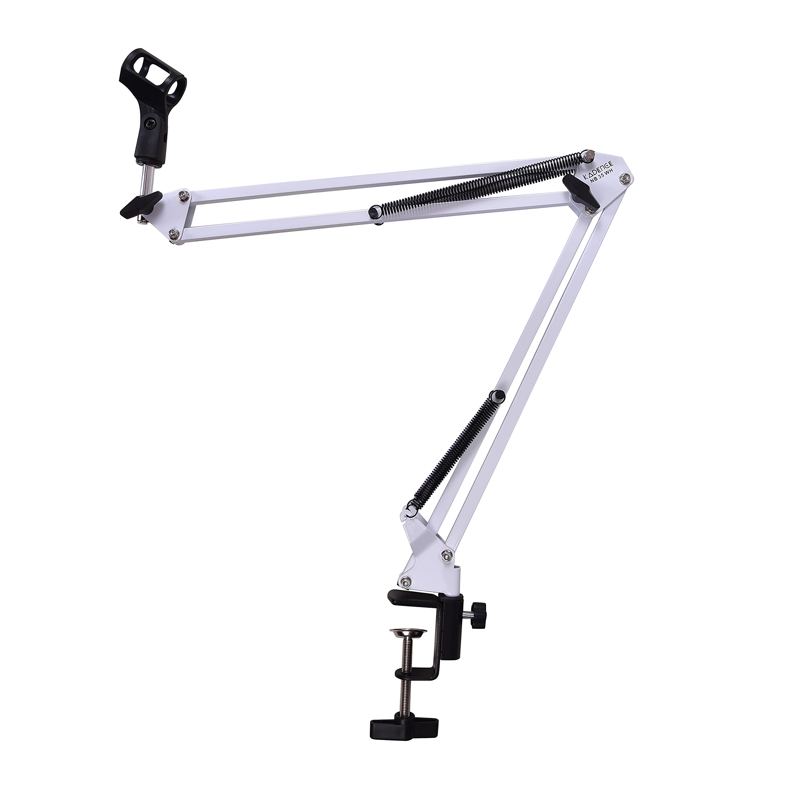 Kadence NB35WH Home Series Mic Boom Arm Stand | Steel Frame & Smooth Angle Adjustment | Dual-Spring Suspension with 360° Rotation | Desk Clamp Mount for Recording, Streaming & Online Classes | White