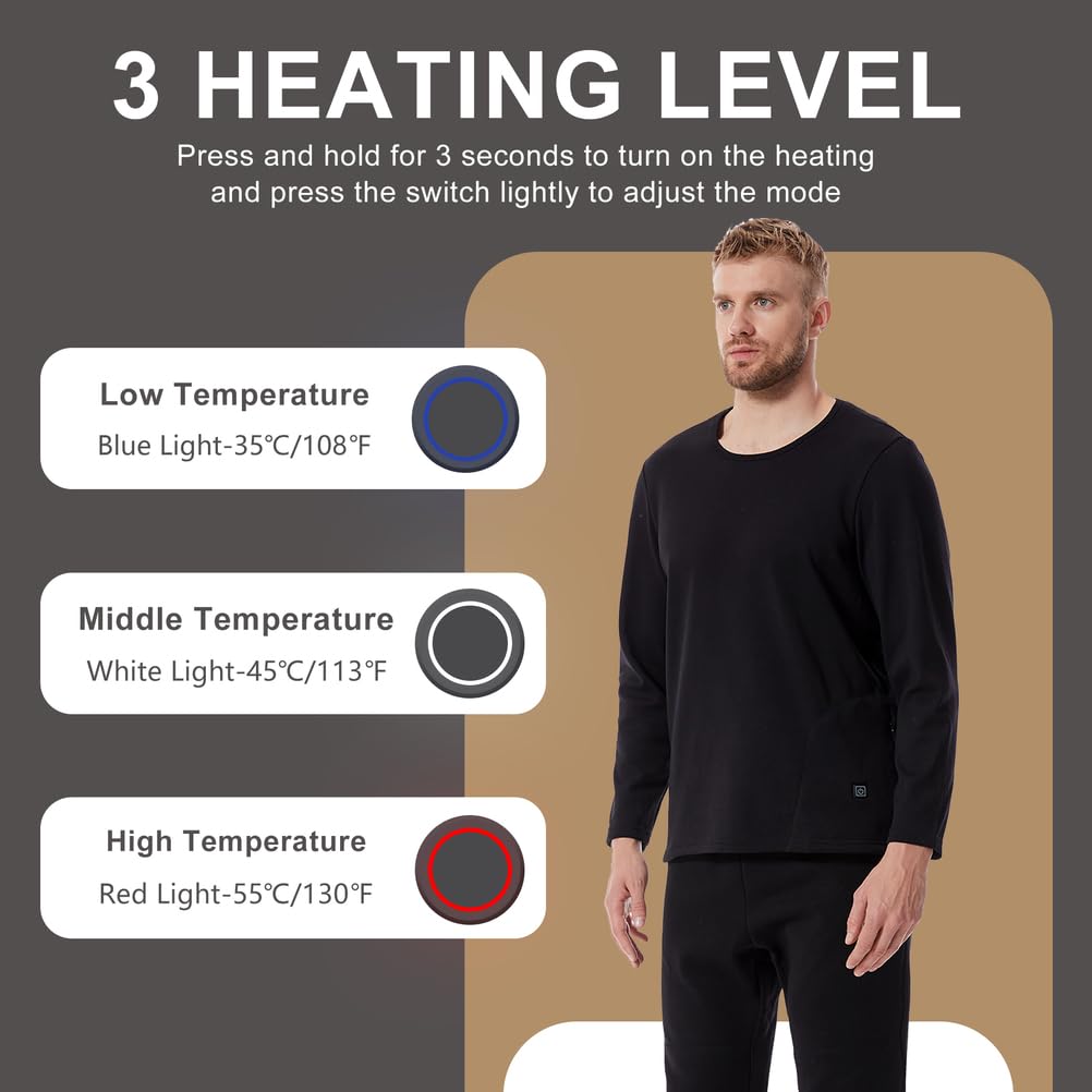 Pantalon Chauffant pour Homme, sous-Vêtement Thermique Électrique À 30 Zones avec 3 Niveaux De Chauffage pour La Chasse, Le Ski, La Moto