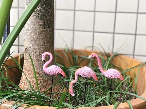 Miniatura 7 de MUAMAX Púas de flamenco en miniatura, paquete de 2 accesorios de jardín de hadas, figuras de flamenco de jardín en miniatura rosa, estacas