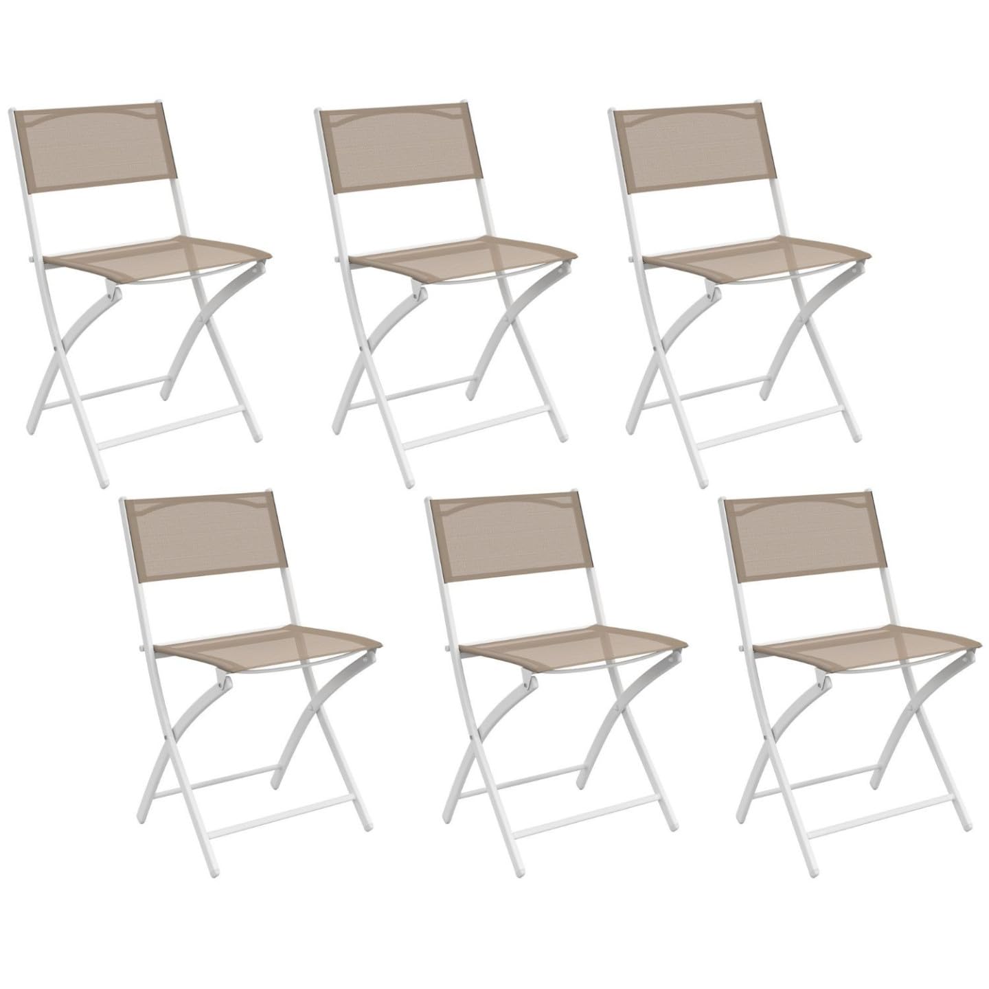 IDMarket - Lot de 6 chaises de Jardin Pliantes Bastia métal et textilène Blanc et Beige