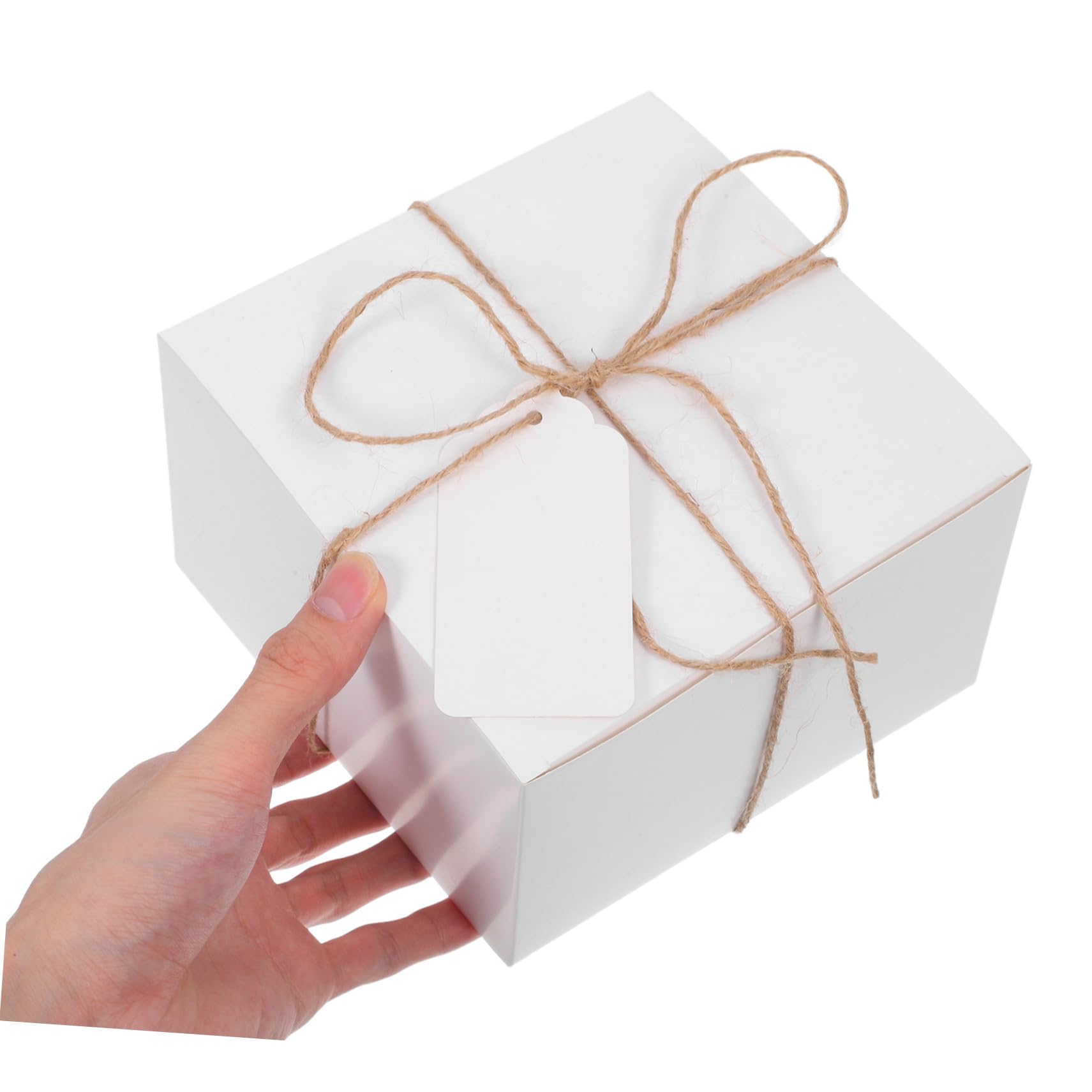 VERDANVERSE 10 Stück Weiße Karton Geschenkboxen mit Hanfschnur und Blanko Etiketten Stabile Quadratische Verpackung für Kleine Geschenke Versand DIY Party Hochzeit