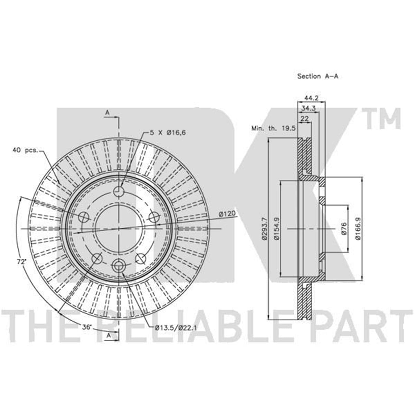 NK Bremsscheiben + Beläge hinten | 314797 + 224764 passend für T5 + T6 Transporter Bus