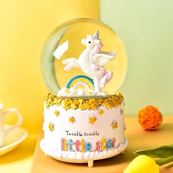 Unicorn Snow Globe for Kids with Snow Colorful LED Lights, Luxury Music, Perfect Birthday Christmas Daughter Wife Girlfriend Birthday Anniversary Festival Valentine's Day Rainbow4 x 6.3 inch