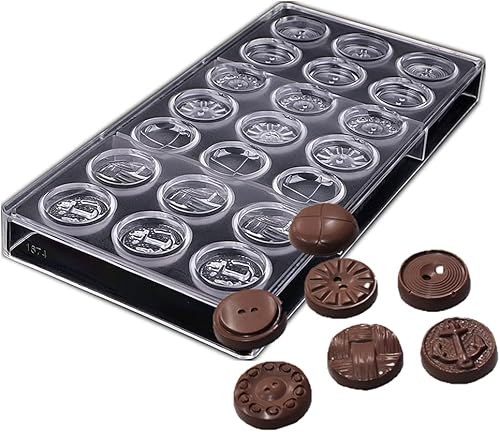 LoBake 21 cavidades 7 diseños botón redondo policarbonato PC chocolate molde caramelo cubo de hielo molde Sugarcraft moldes DIY hornear