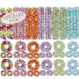 48Pcs Thickened Hawaiian Leis Bulk, Tropical Flower Lei Jumbo 12 Headband 24 Bracelets 12 Floral Necklace Set for Hawaii Party Supplies, Floral Garland Hula Dance Luau Party Decorations Graduation Leis Birthday Beach Wedding Favors (Multi-Color)