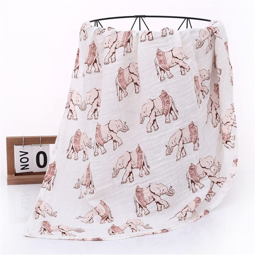 Chickwin Muslins Cloths Baby Swaddle Blanket Cotton Soft Large Nordic Muslins Receiving Blanket for Girls & Boys, Swaddle Wrape for Newborn Infant, Perfect Shower Gifts (Elephant,120x110cm)