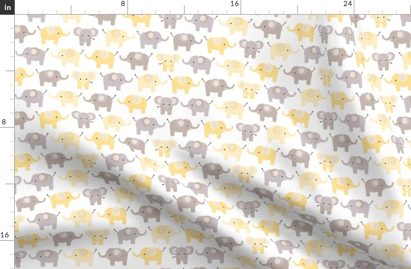 Spoonflower Fabric - Happy Elephants Yellow Elephant Jungle Nursery Gender Neutral Printed on Organic Cotton Sateen Fabric by The Yard - Sewing Quilting Apparel Home Decor