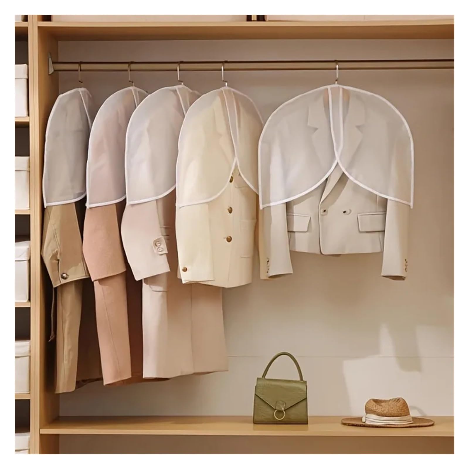 fundas para ropa White Garment Covers Translucent Breathable Suit Dust Shoulder Protectors For Clothes Coats Jackets Wardrobe Storage(5pcs)