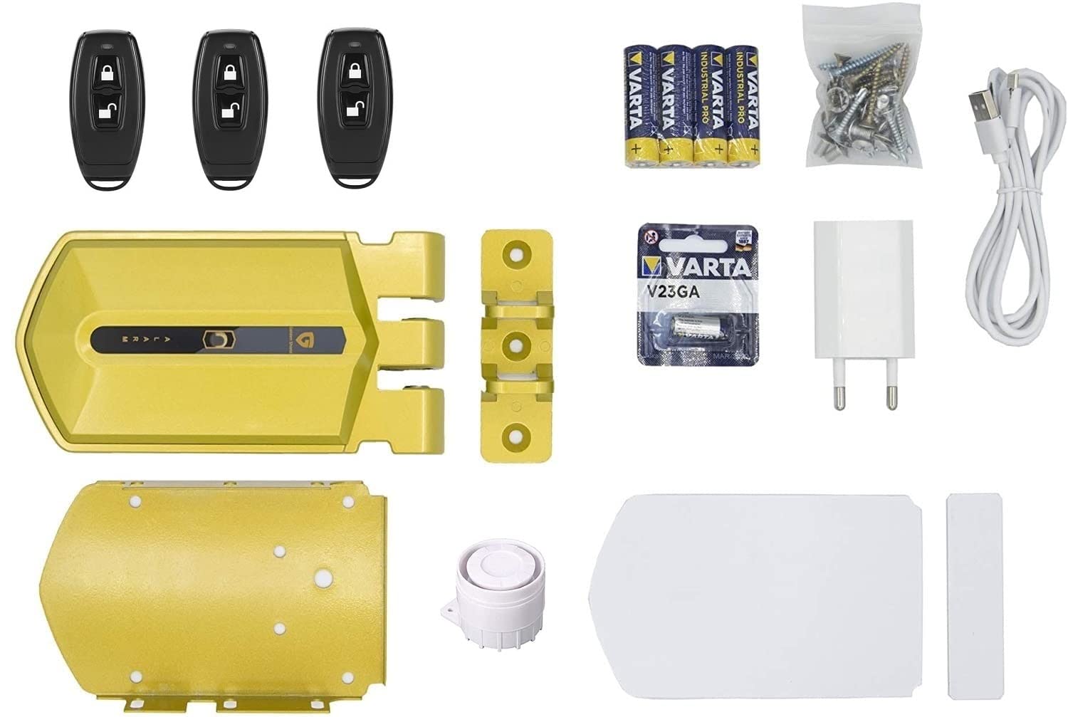 Cerradura Invisible con Alarma Golden Shield Alarm 120db con 3 mandos a distancia incopiables, con detección anticipada (Cuando fuercen la puerta antes de que la abran la alarma saltará)