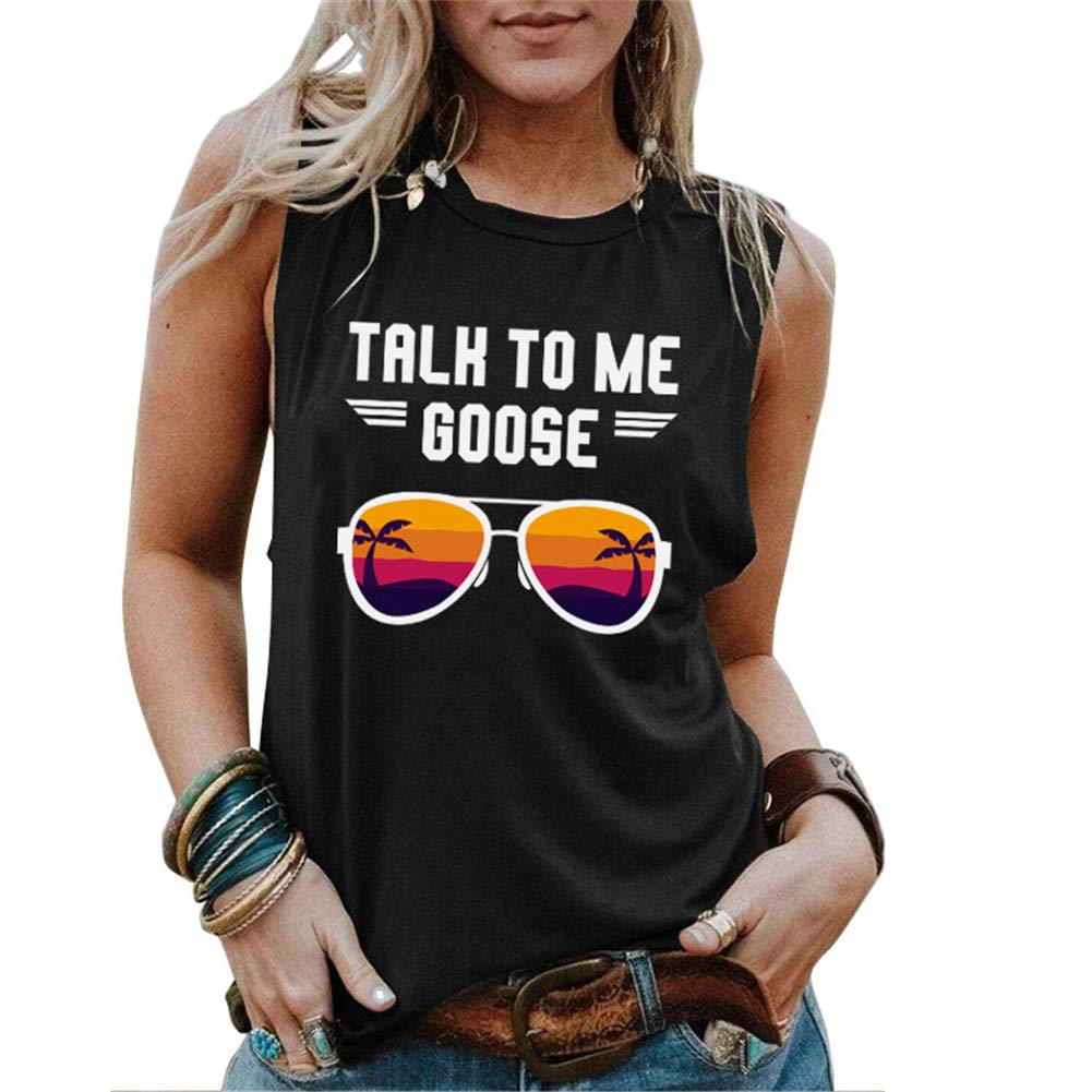 Women's Talk to Me Gans Graphic T-Shirt Holiday Sleeveless Yoga T-Shirts Casual Tank Tops with Round Neck