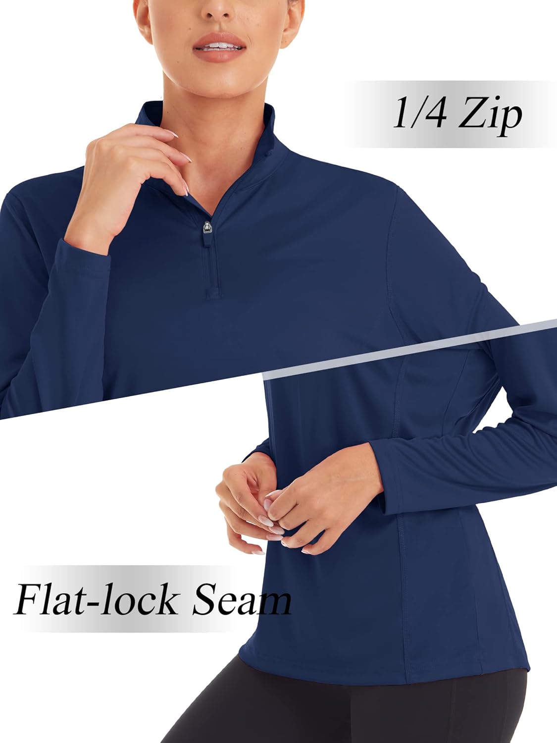 MAGCOMSEN Women's Shirts Long Sleeve 1/4 Zip UPF50+ UV Sun Protection Quick Dry Workout Hiking Athletic Shirts Rash Guard Navy X-Large