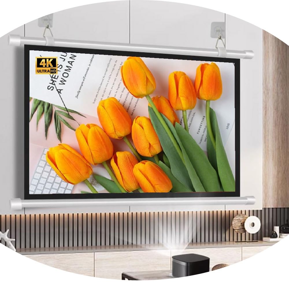 40pollici Schermo Proiettore Avvolgibile Manuale Schermo di Proiezione A Parete HD Telo Proiettore Portatile Schermo per Proiezione per Automobile Home Ufficio(White,50inch16:9)