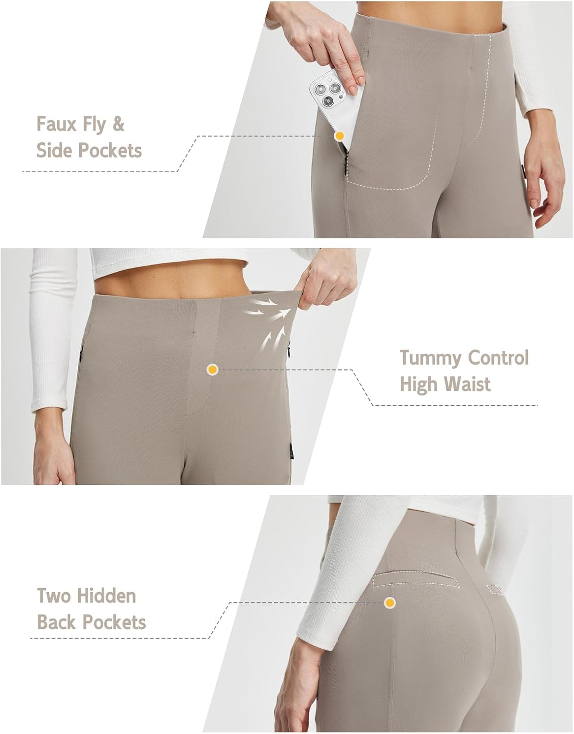 baleaf Women's Wide Leg Travel Stretch Dress Pants Yoga High Waist with Pockets Casual Work Sweatpants - Image 5