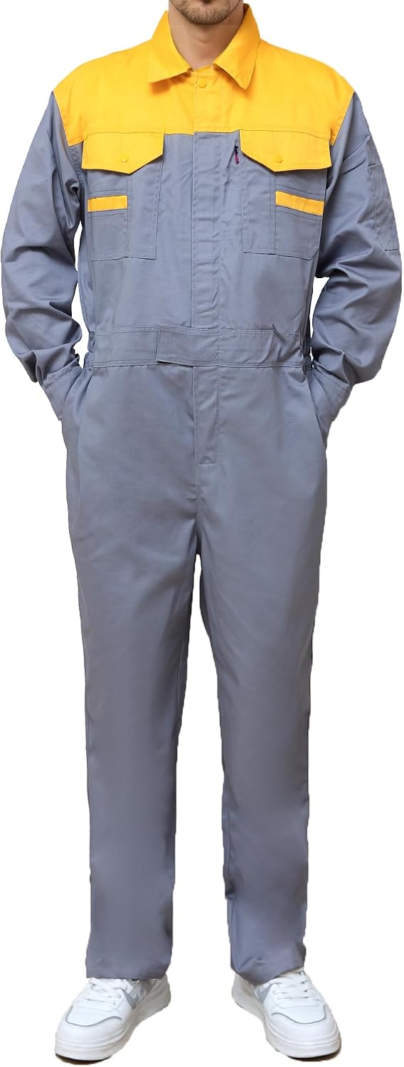 Men's Work Coveralls Multi Pockets Garage Work Jumpsuit Long Sleeve Zip Coverall Mechanic Overalls
