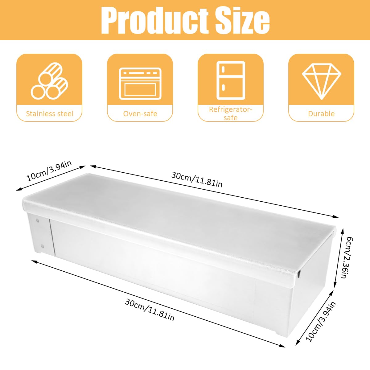 Stampo per Tiramisù In Acciaio Inox da 30 cm con Bordi Laterali Rimovibili, Stampo Rettangolare Antiaderente per Torte Tiramisù con Coperchio Trasparente, Facile da Conservare In Frigorifero