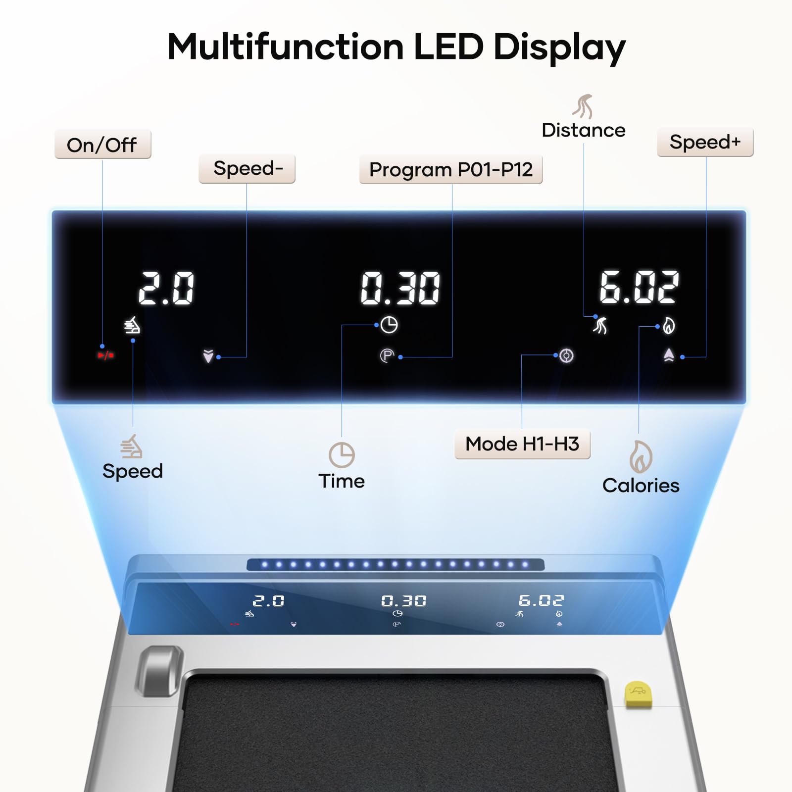 Walking Pad 10km/h, Laufband für Zuhause, Under Desk Schreibtisch Gehpad, 2.25HP Leiser Motor, 2 in 1 Elektrisches Laufband, Großes LED-Display, Fernbedienung und App