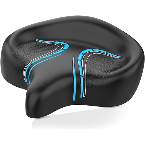 BLUEWIND Oversized Bike Seat, Wide Bicycle Saddle Novel Backrest Design for Electric Bike, Universal Fit Exercise Bike or Road Stationary Bike Seat Cushion for Men & Women