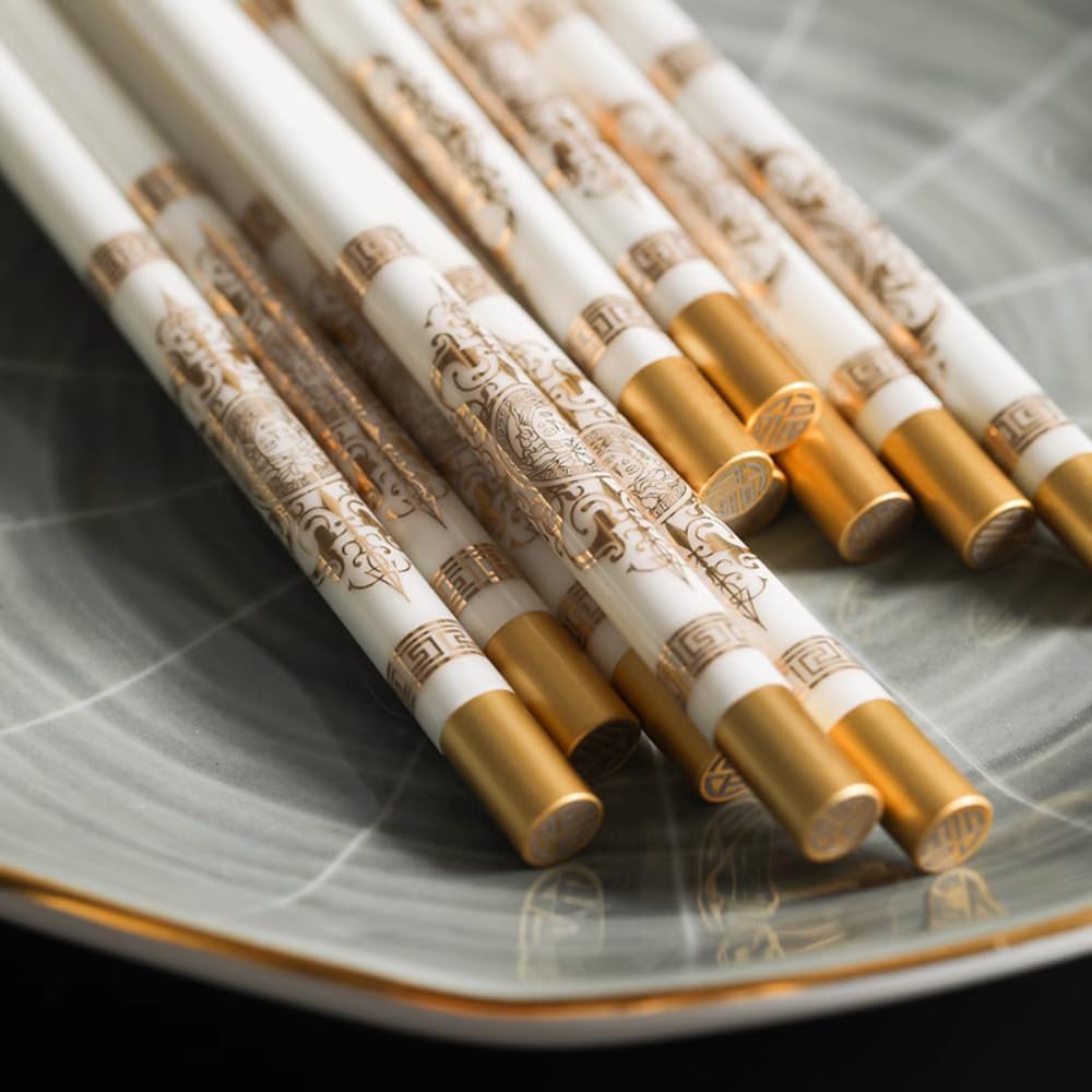 5 paires de baguettes chinoises en céramique haut de gamme antidérapantes - Jaune