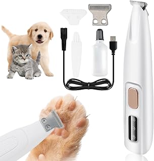 Upgraded Pet Paw Trimmer with LED Light, Multifunctional Electric Dog Paw Trimmer with 18mm-Blade, Low Noise, Waterproof, Rechargeable Pet Clipper for Paws, Ears, Face, Rump and Eyes