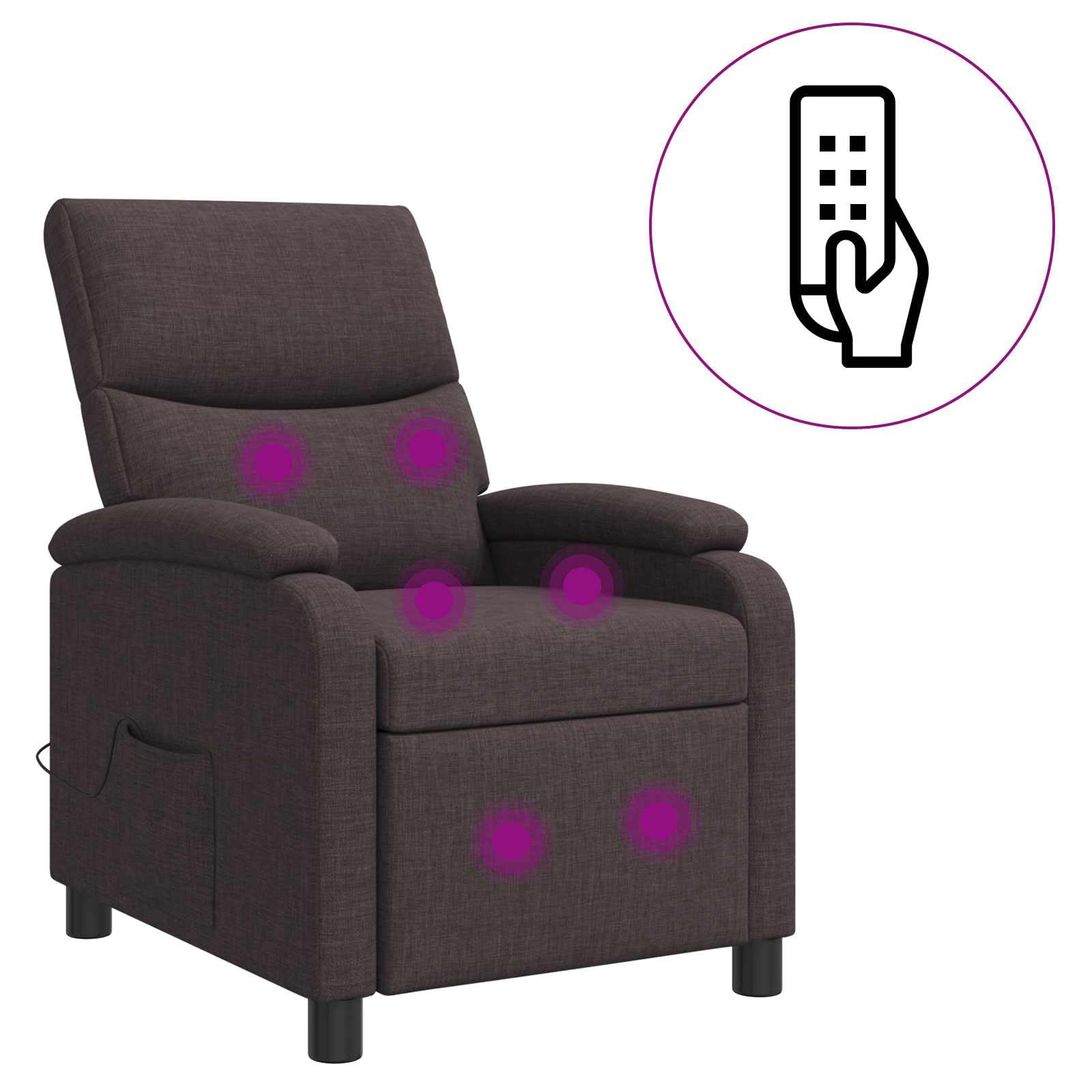 Poltrona relax in tessuto marrone scuro, regolabile da 115 a 160 gradi, con