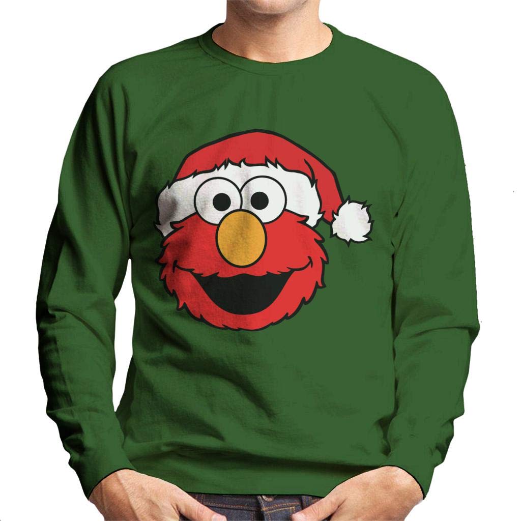 Sesame Street Elmo Christmas Hat Men's Sweatshirt Bottle Green