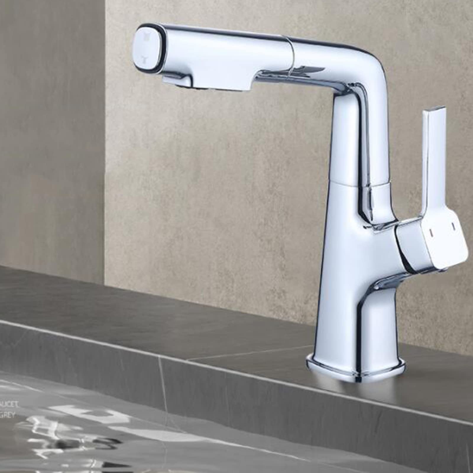 VDOQTLJT Basin Faucet with Pull Out Spray Rotation Hot and Cold Water Brass Multifunction Bathroom Faucets-Grey(Cromo)