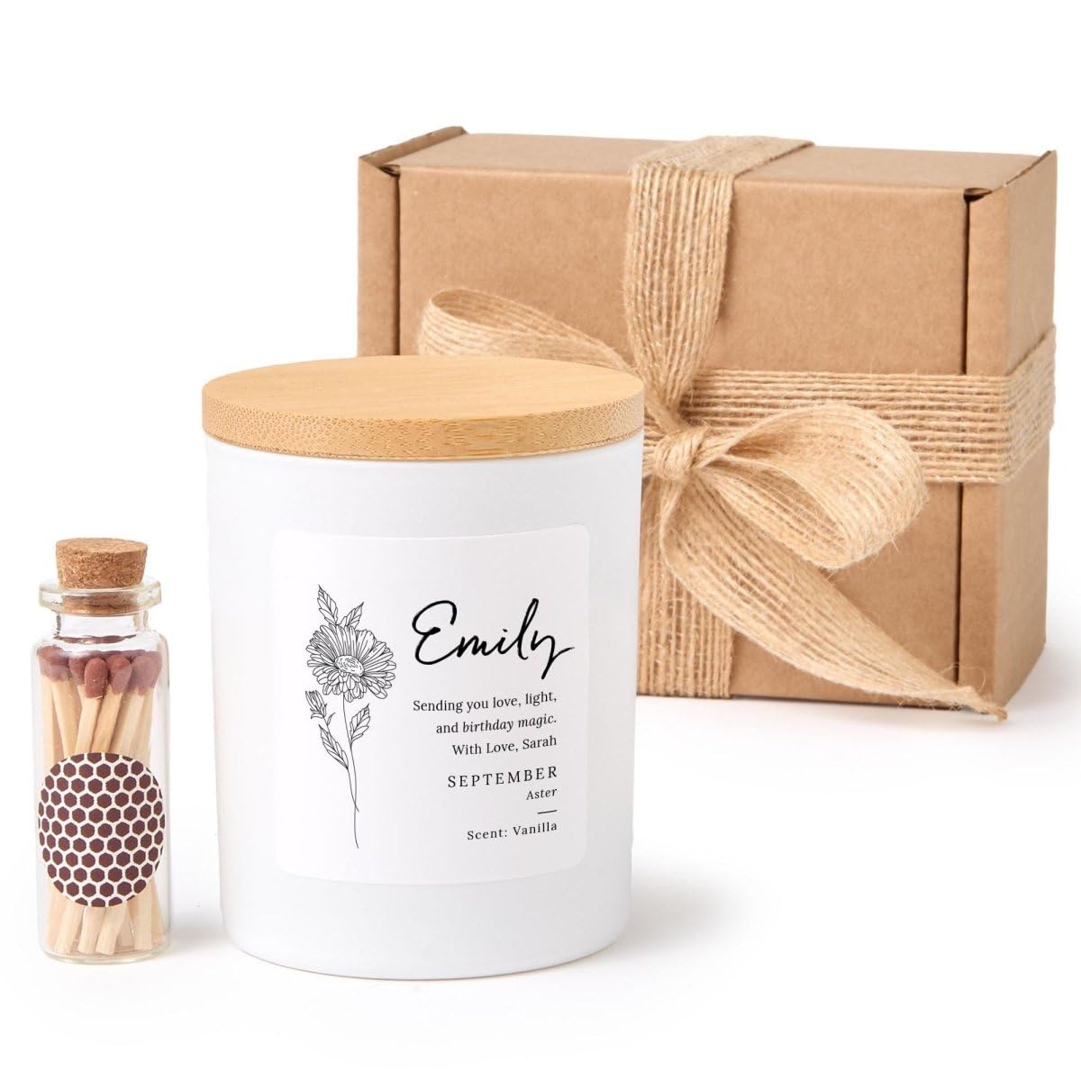 Pomchick - Personalised September Birthday Flower Candle Gift Set – Aster Design – Birthday Gift for her