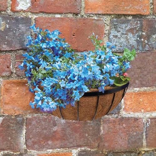 Garden Mile Garden Hanging Flower Basket 16'' Round Rattan Plant Holder Outdoor Plant Pot Planter with Wall Mount Wicker Flower Pot Basket Integral Coco Liner for Easy Planting