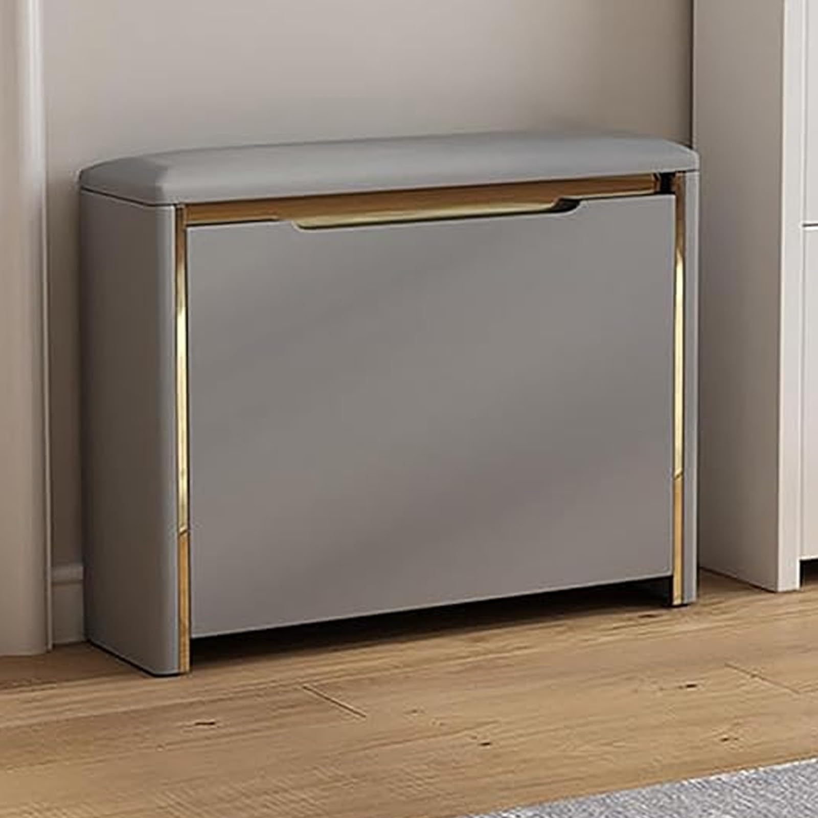 MSHGSKU Space Saving Shoe Rack for Entryway Wooden Shoe Storage Cabinet with Flip Drawer & Padded Bench No Installation Needed Stylish nizer for Hallway (Gray 70x17cm)