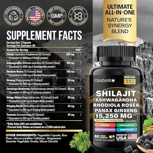 image for CHADANI Shilajit Pure Himalayan 9000MG, Energy Booster Ashwagandha 200