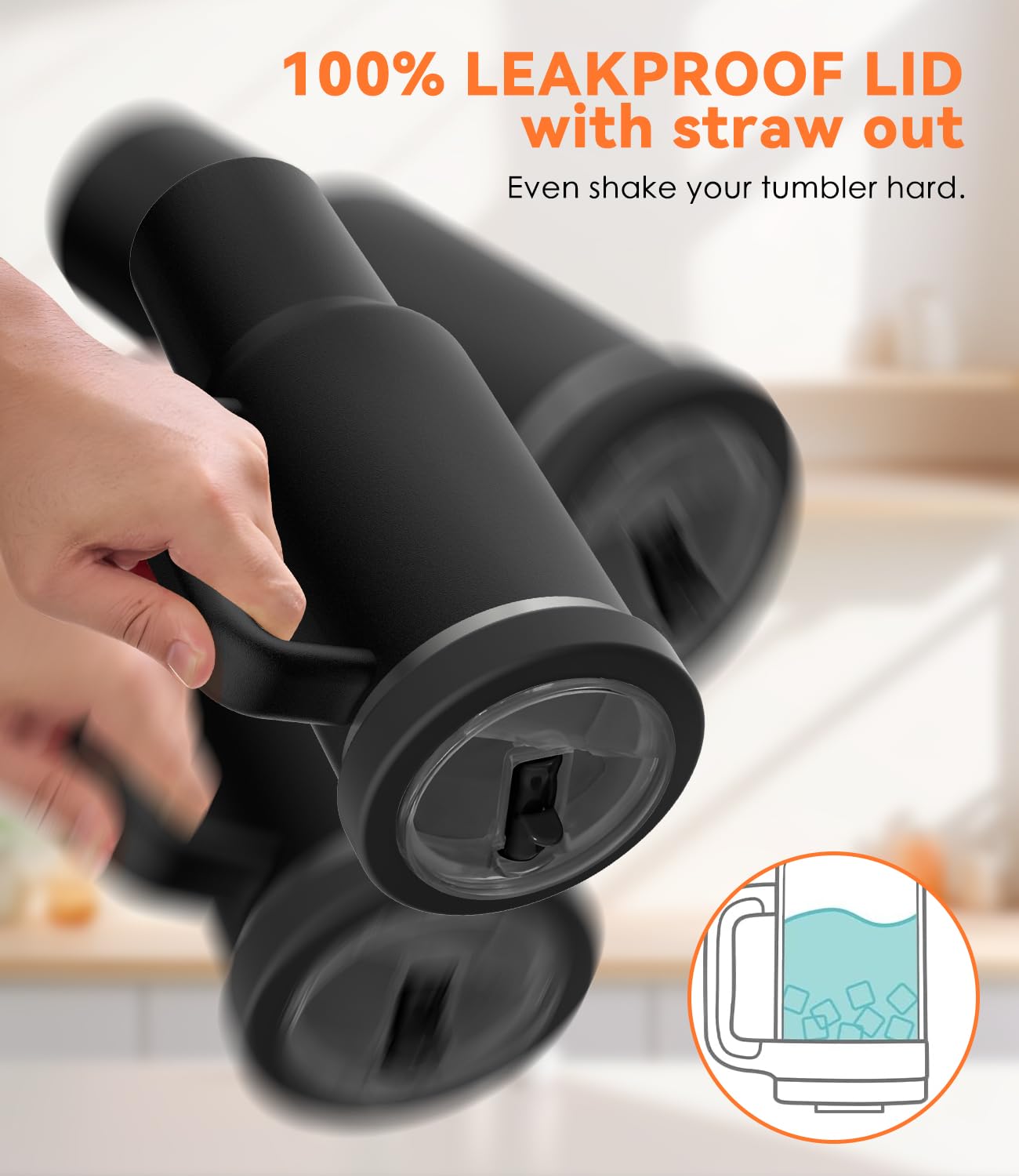 CloudValley Tumbler Flip Straw Lid Replacement for Stanley Quencher 30 oz, Sillicone Spill-Proof Lids, [Detachable & Easy to Clean] Reusable Anti-Leak Cup Cover AccessoriesM,Black