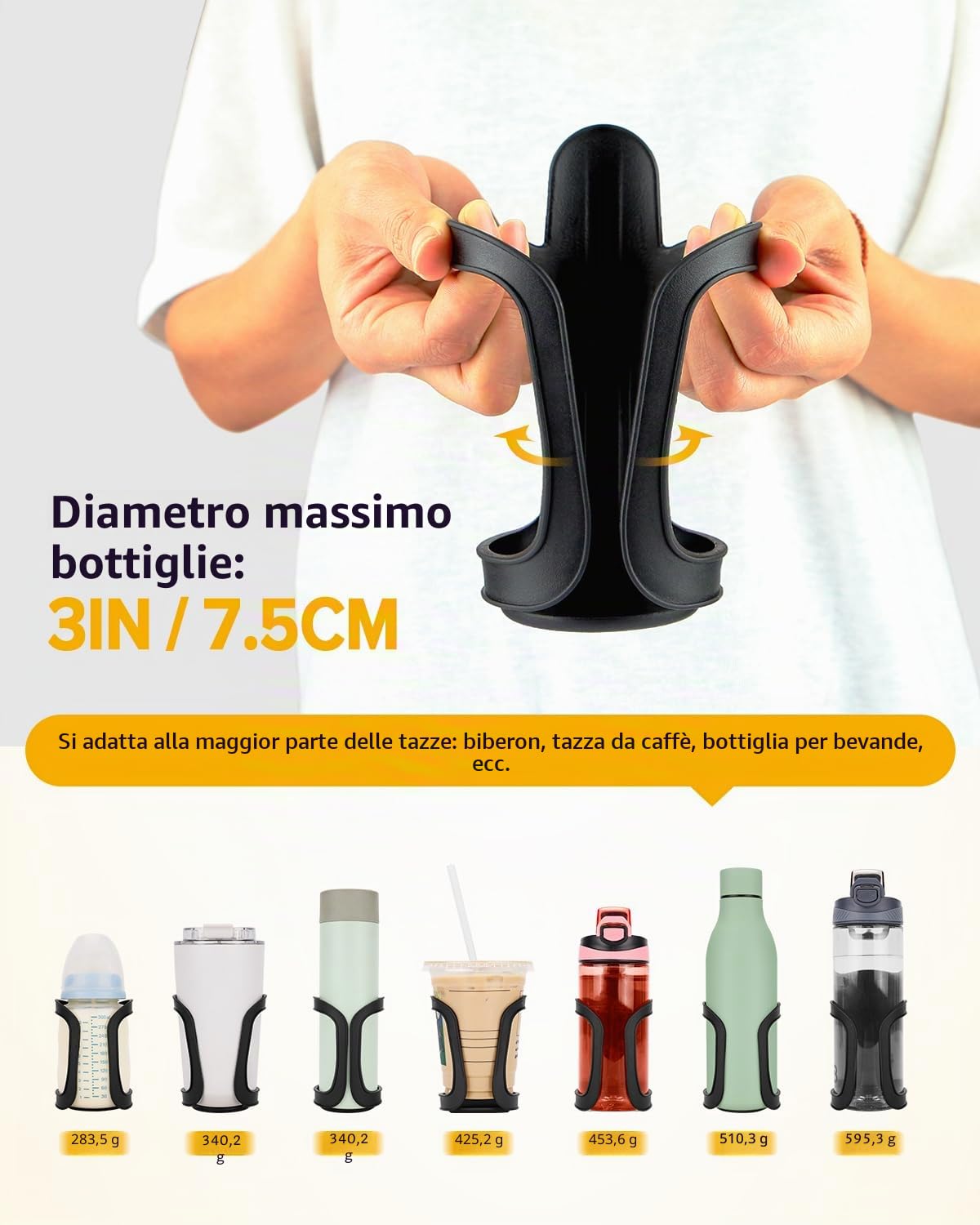 Confezione da 2 portabicchieri per passeggino universali, regolabili, adatti anche per biciclette, carrelli, deambulatori e sedie a rotelle