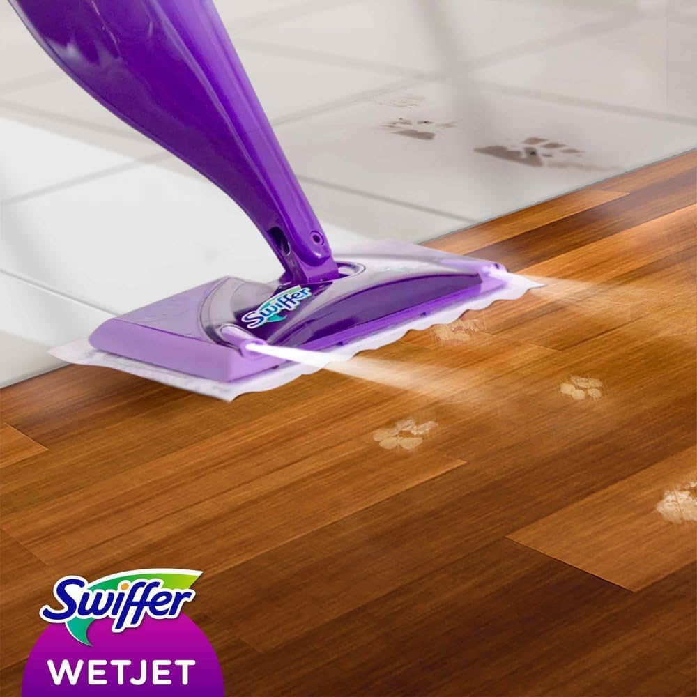Swiffer Wetjet - Set di spazzole a spruzzo, 1 ricarica da 1,25 l WetJet e 10 salviette, trattiene polvere e sporco, progettato per tutti i tipi di pavimenti (1)